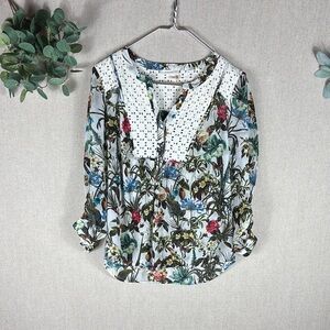 Anthropologie > Floral V Neck Sheer Blouse Small